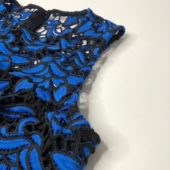 RARE Self-Portrait Cobalt Blue Floral Embroidered Lace Cocktail Mini Dress - Picture 9 of 16
